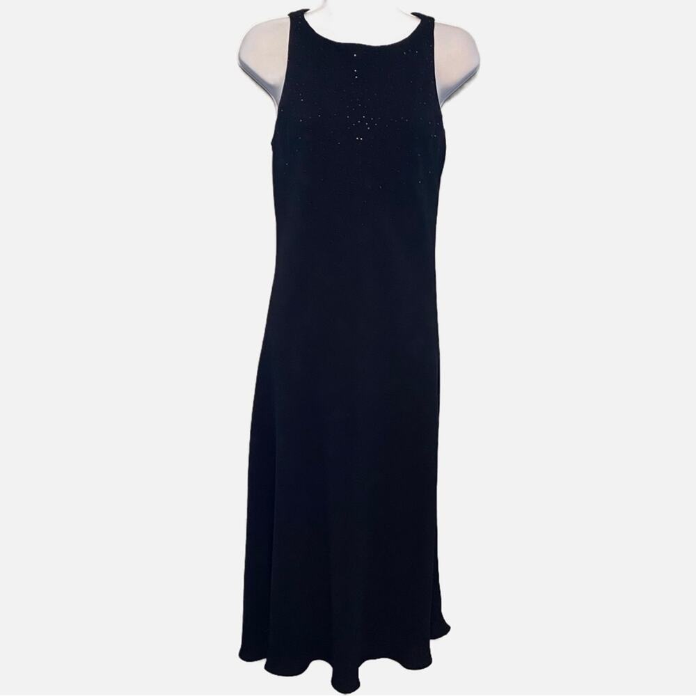 Jones New York Black Beaded Sleeveless High Neck Sheath Midi Evening Dress 6